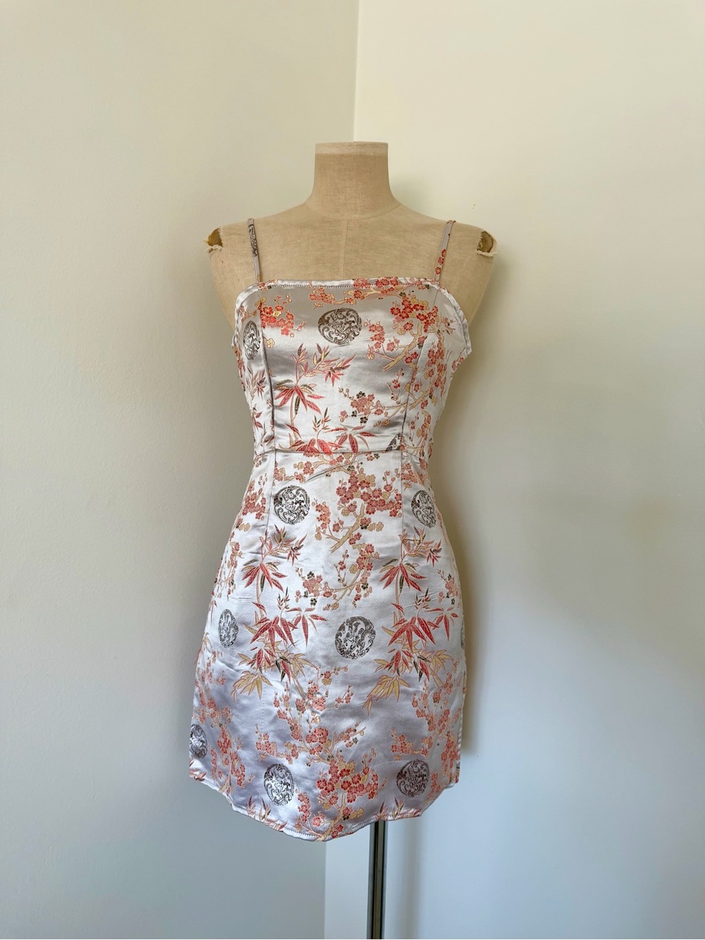 Silk-Effect White & Pink Floral Slip Dress